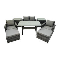 GARTENMÖBELSET mit 2 Sesseln,Zweisitzer,2 Hockern,Esstisch,2 Beistelltischen Polyrattan Dunkelgrau 6-Sitzer - Dunkelgrau/Grau, Glas/Kunststoff - Fimous