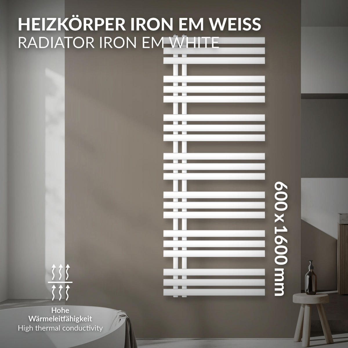 KOUPELNOVÉ topidlo Iron EM 600x1600 bílé - bílá, kov (60/160/3cm) - LuxeBath