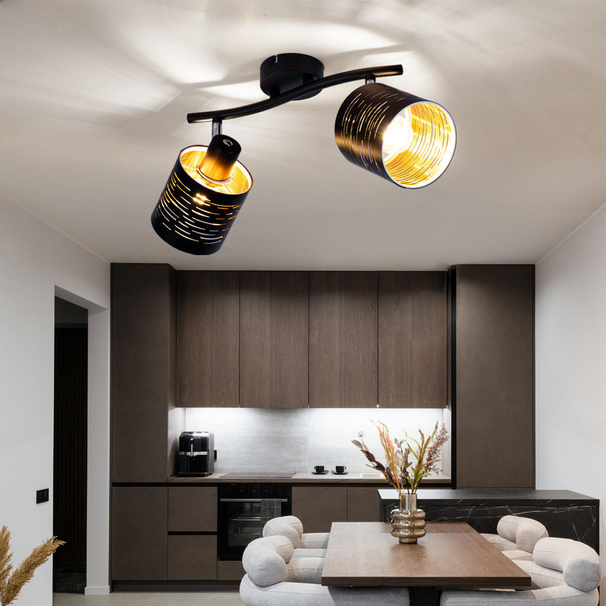 LED DECKENLEUCHTE TUNNO Schwarz Gold Metall - Schwarz, Metall (29.6/10/16cm)