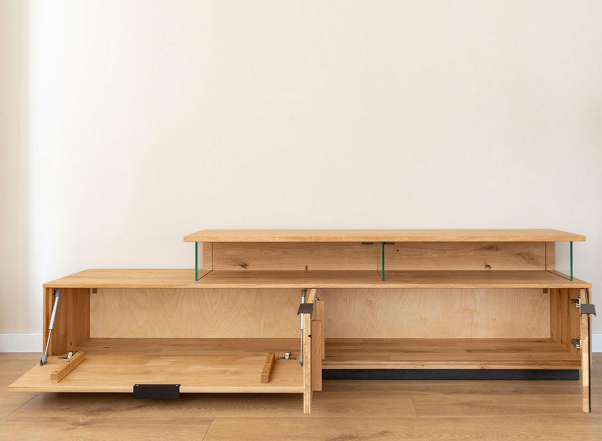 WOHNWAND Tirano 2er-Set Eiche Natur / Schwarz / Hirnholz - Eichefarben/Multicolor, Holz/Metall (354/84/39cm) - Feldmann-Wohnen