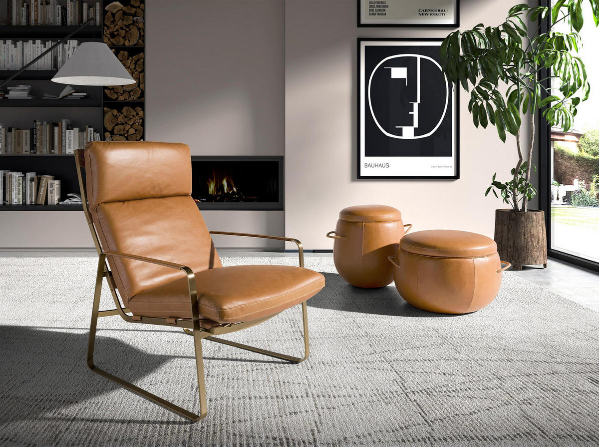 POUF rund Kamel 52/52/57 - Braun, Leder (52/57/52cm) - ANGEL CERDA