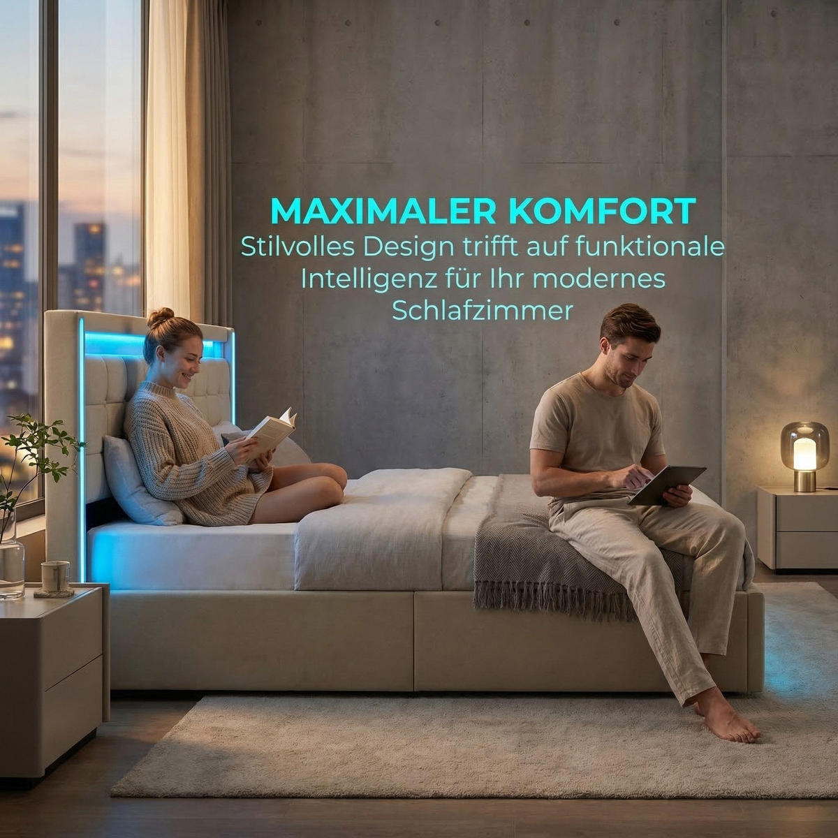 POLSTERBETT 180/200 cm beige mit Schubladen, LED und USB - Beige, Holz - SHOPENTRA