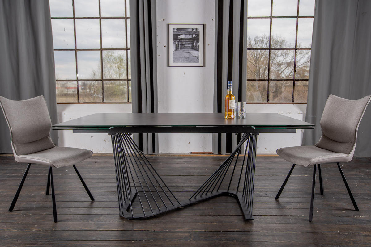 AUSZIEHTISCH ELOISE Schwarz Glas - Schwarz, Glas/Metall (200/100/76cm) - KAWOLA