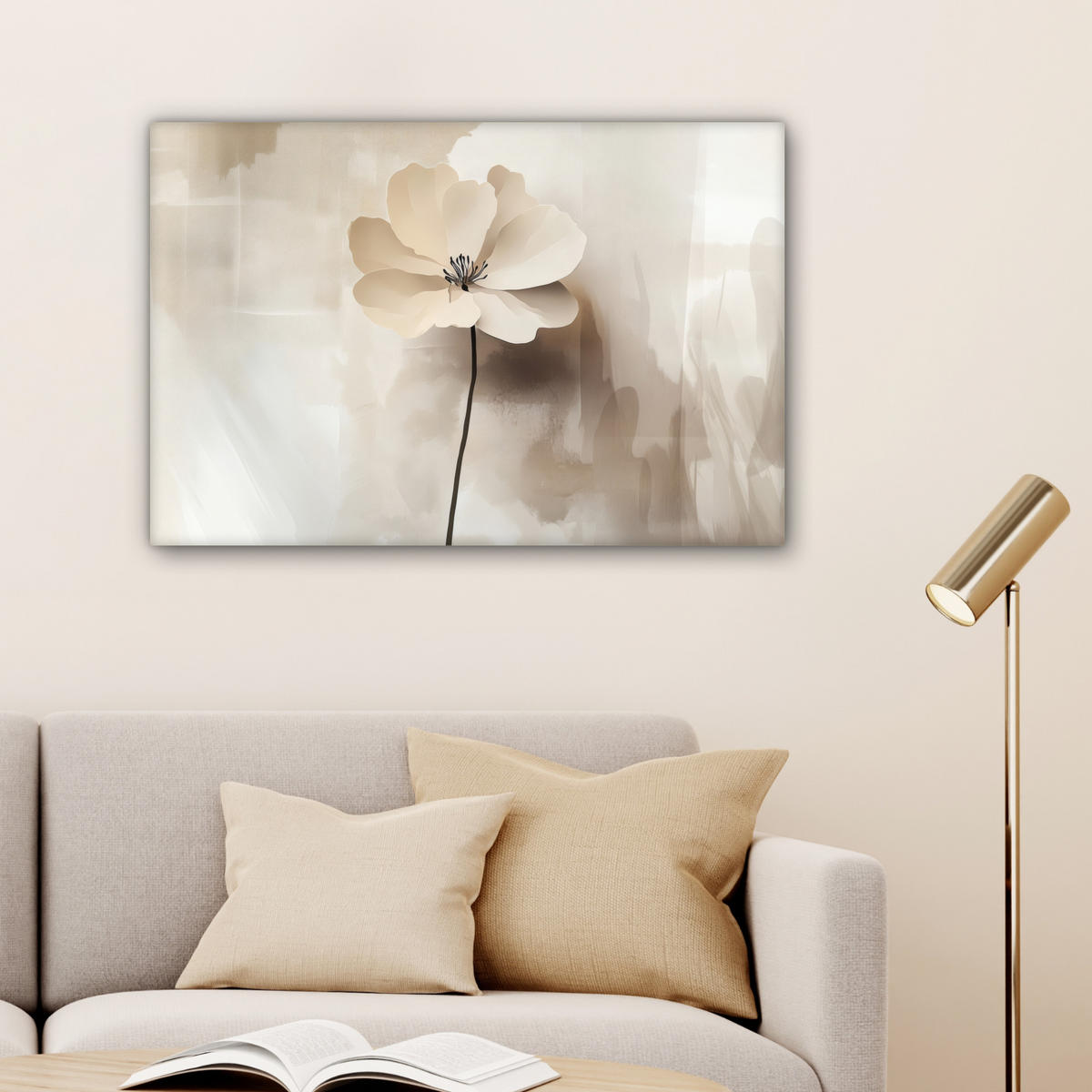 LEINWANDBILD Blume - Beige - Farbe - Schatten Wanddeko 90x60 cm - Creme, Textil (90/60cm) - MuchoWow