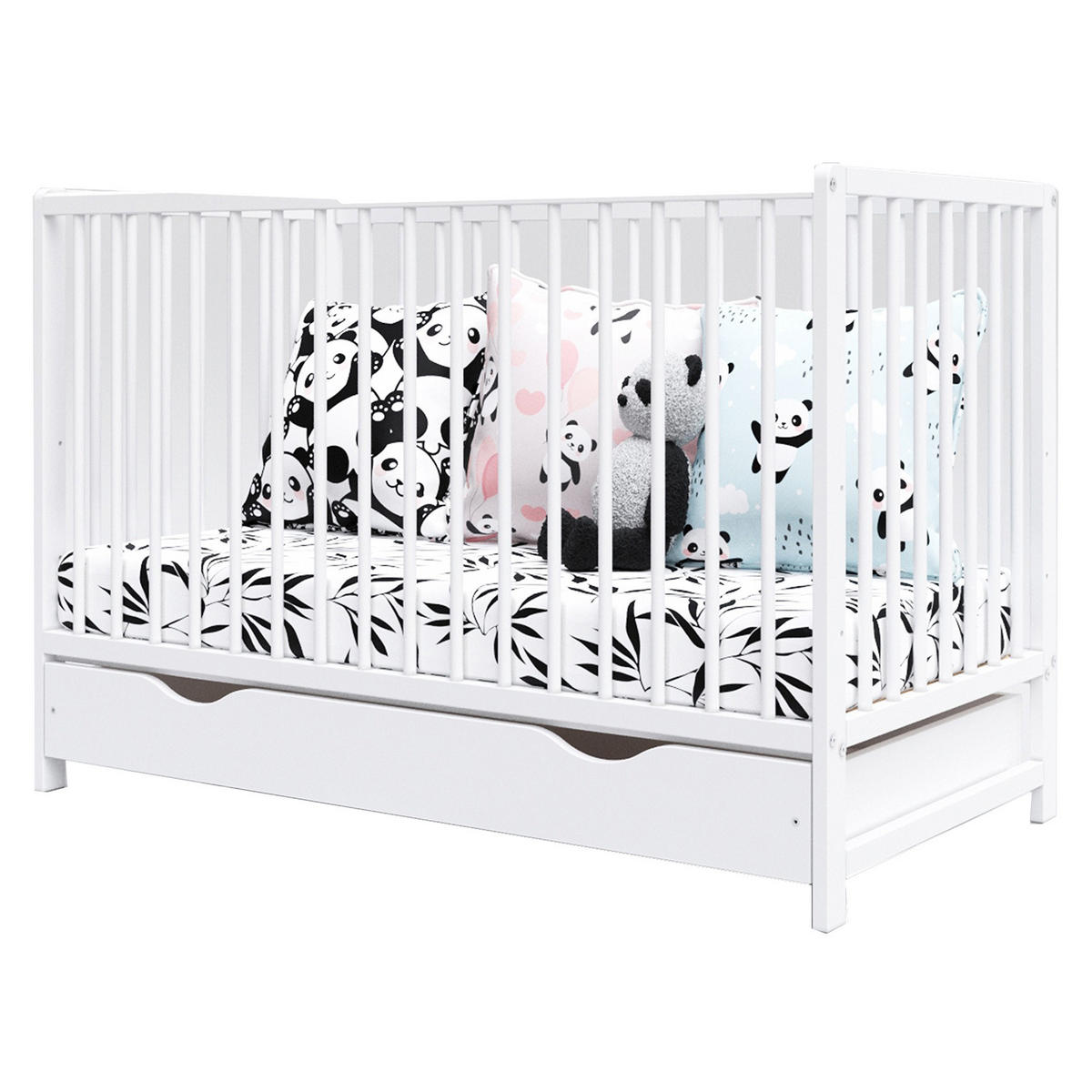 BABYBETT Anna, Mitwachsendes, mit Schublade Weiß - Weiß, Holz (60/120cm) - Premiers Moments