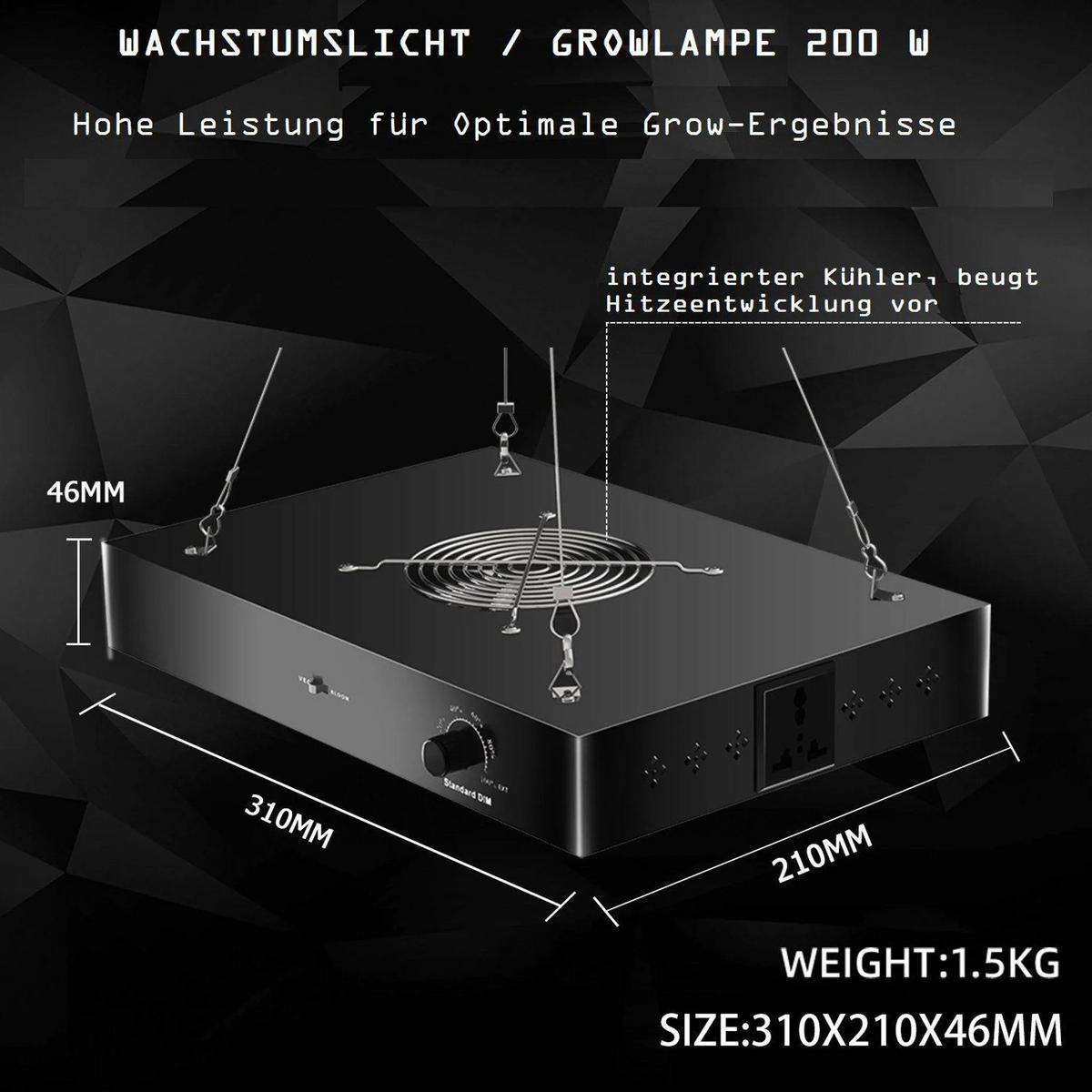 GROWLAMPE LED 200W Vollspektrum Dimmbar Pflanzenlampe Indoor Grow Licht Anzuchtlampe Pflanzenlicht Energieeffizient - Goldfarben, Keramik/Kunststoff (28/4/35cm) - JUNG