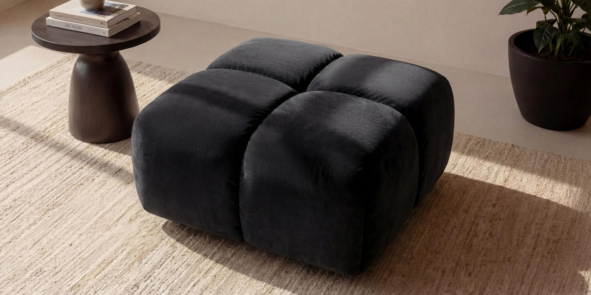 HOCKER, Pouf, Veloursstoff Bluvel, Schwarz, Averro - Schwarz, Holz (88/42/88cm) - Kaiser Möbel