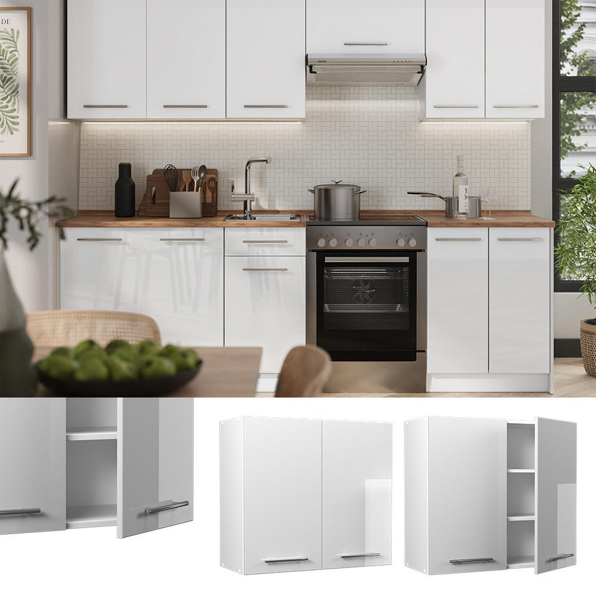 VÄGGSKÅP Fame-Line, Vit högblank/Vit, 80 cm - Vit/Vit högglans, Träbaserade material (80/72/34.1cm) - Vicco