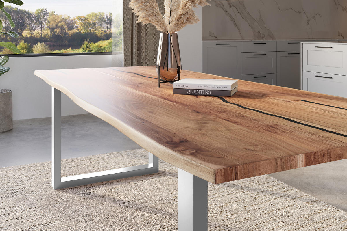 ESSTISCH POLLY - Beige/Silberfarben, Holz (100/260/77cm) - SAM