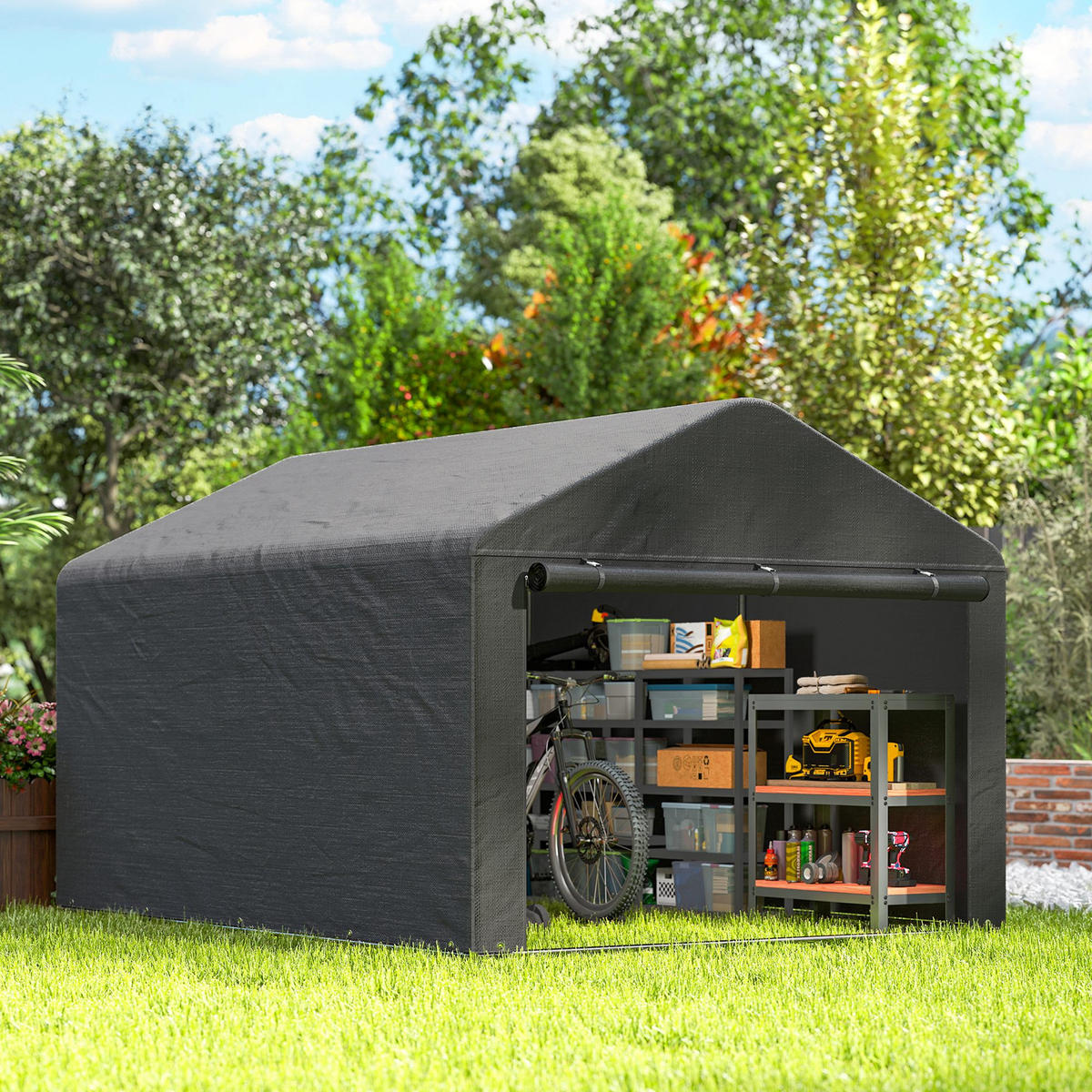 FAHRRADGARAGE DE-16886 200x238 cm mit Reißverschlusstür Dunkelgrau - Dunkelgrau, Kunststoff (200/183/238cm) - ComfortXL
