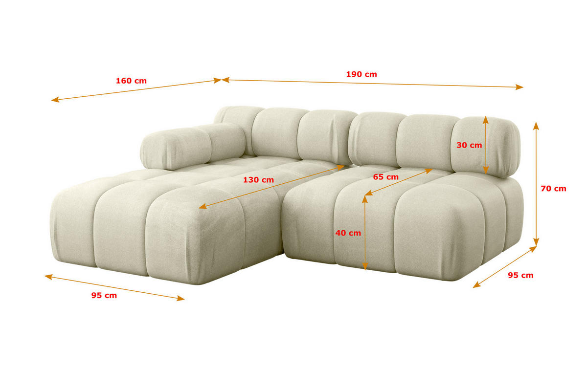 ECKSOFA modulares Sofa Razon-L1 - 190x160x70 cm Beige Velours - Beige, Holzwerkstoff/Textil (190/160cm) - ALTDECOR