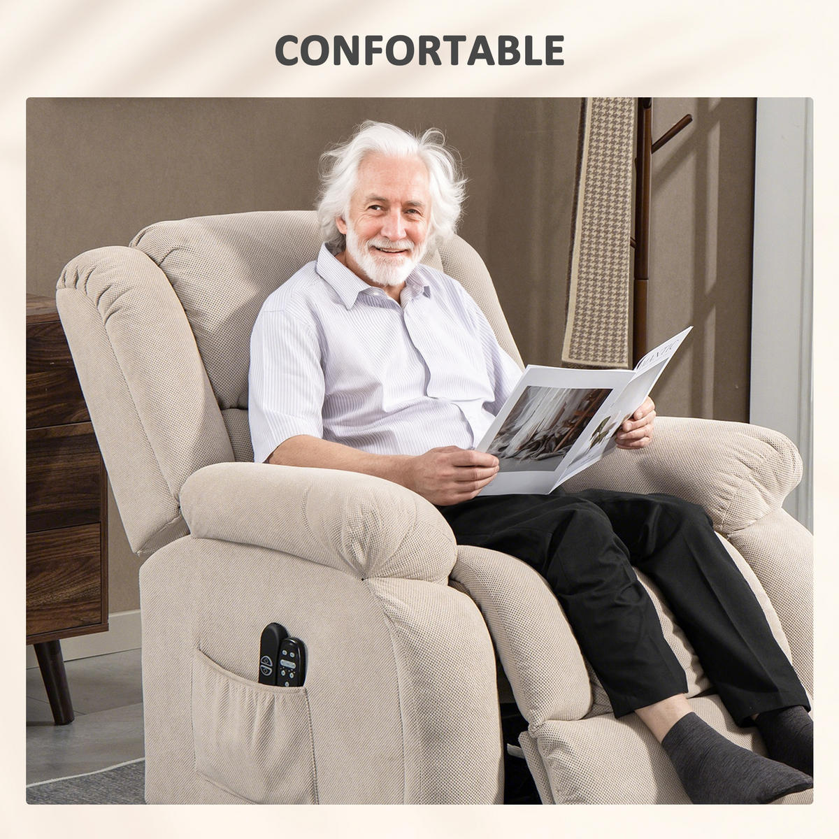 MASSAGESESSEL DE-15434 elektrisch mit Massage, Heizung und Aufstehhilfe - Beige, Metall (104/100/93cm) - ComfortXL
