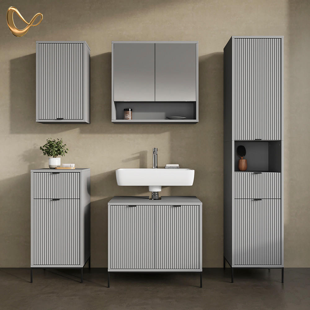 BADMÖBEL-SET ATERNO Grau 5 Teile - Grau, Holzwerkstoff (70/63/45cm) - Livinity®