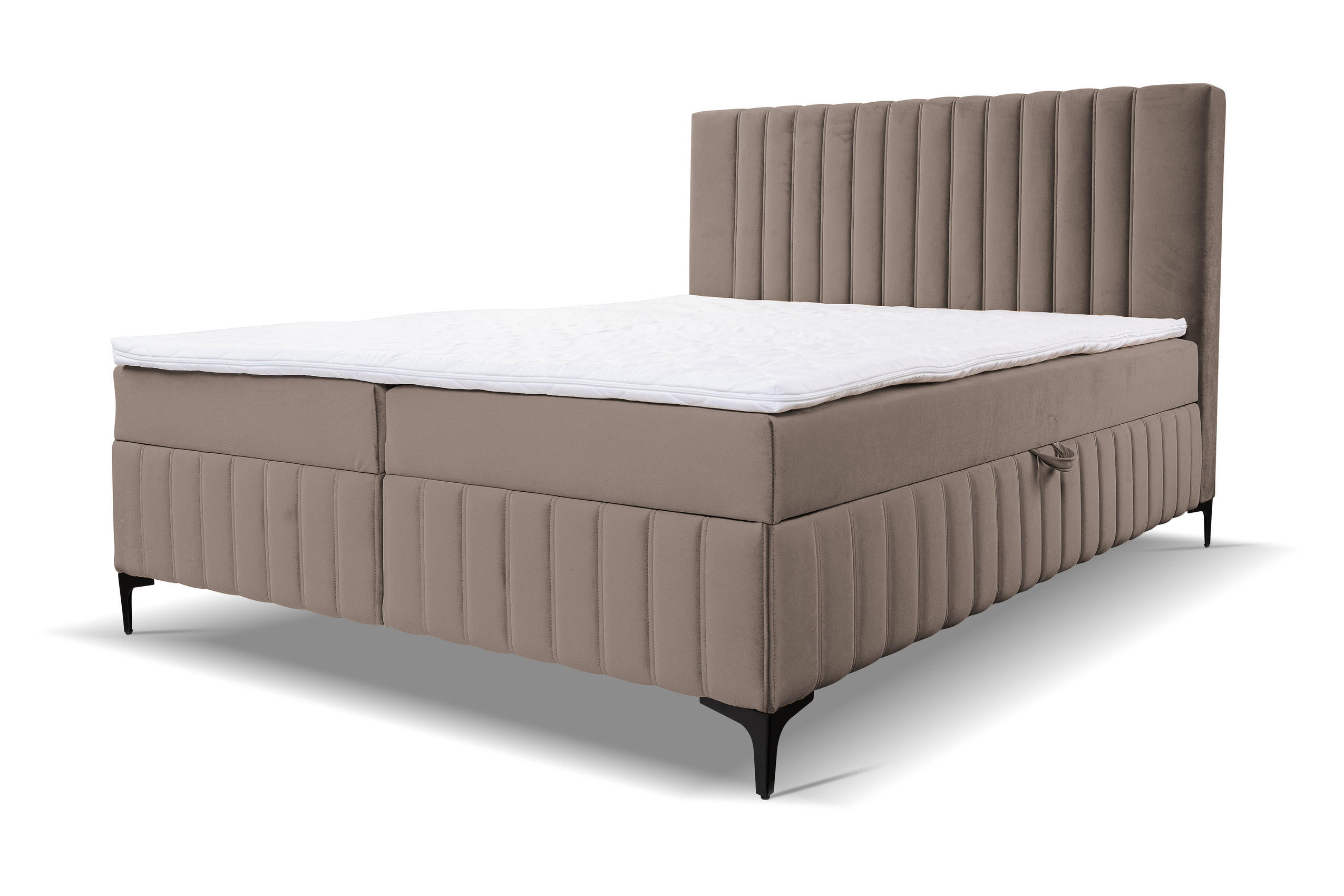 BOXBETT QUANT mit 2 Bettkästen, 180x200, Farbe: Braun, Velourstoff, mit Bonell-Matratze inkl. Topper - Braun, Holz/Kunststoff (180/200cm) - VENASI MÖBEL