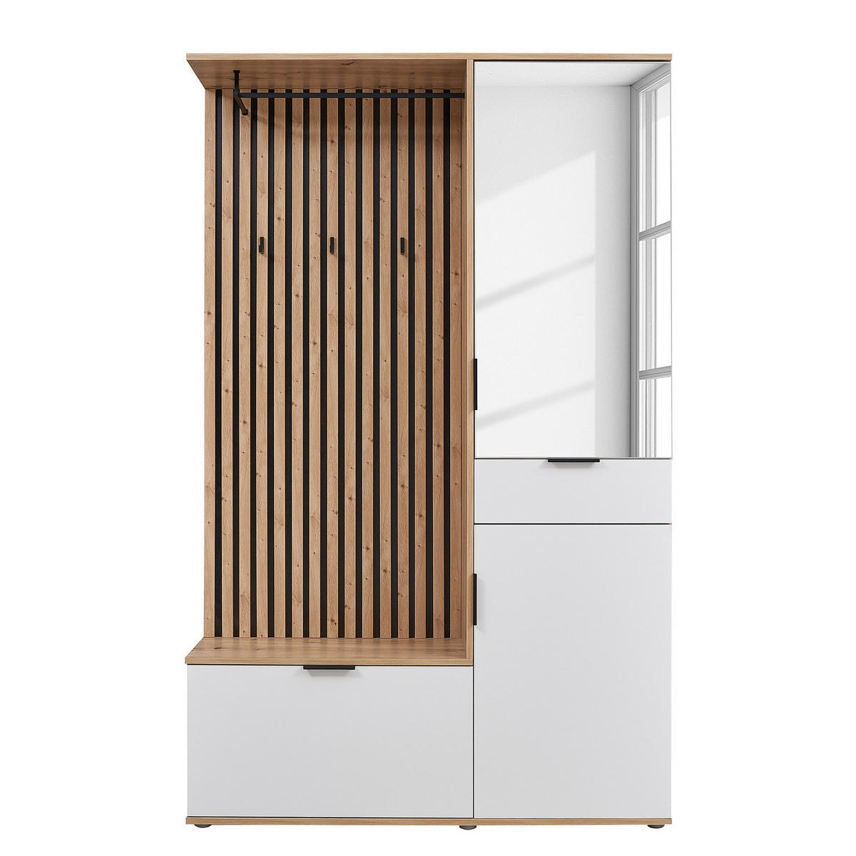 KOMPAKTGARDEROBE - Eiche Artisan Dekor / Weiß - Eichefarben/Weiß, Holzwerkstoff (122/195/35cm) - home24