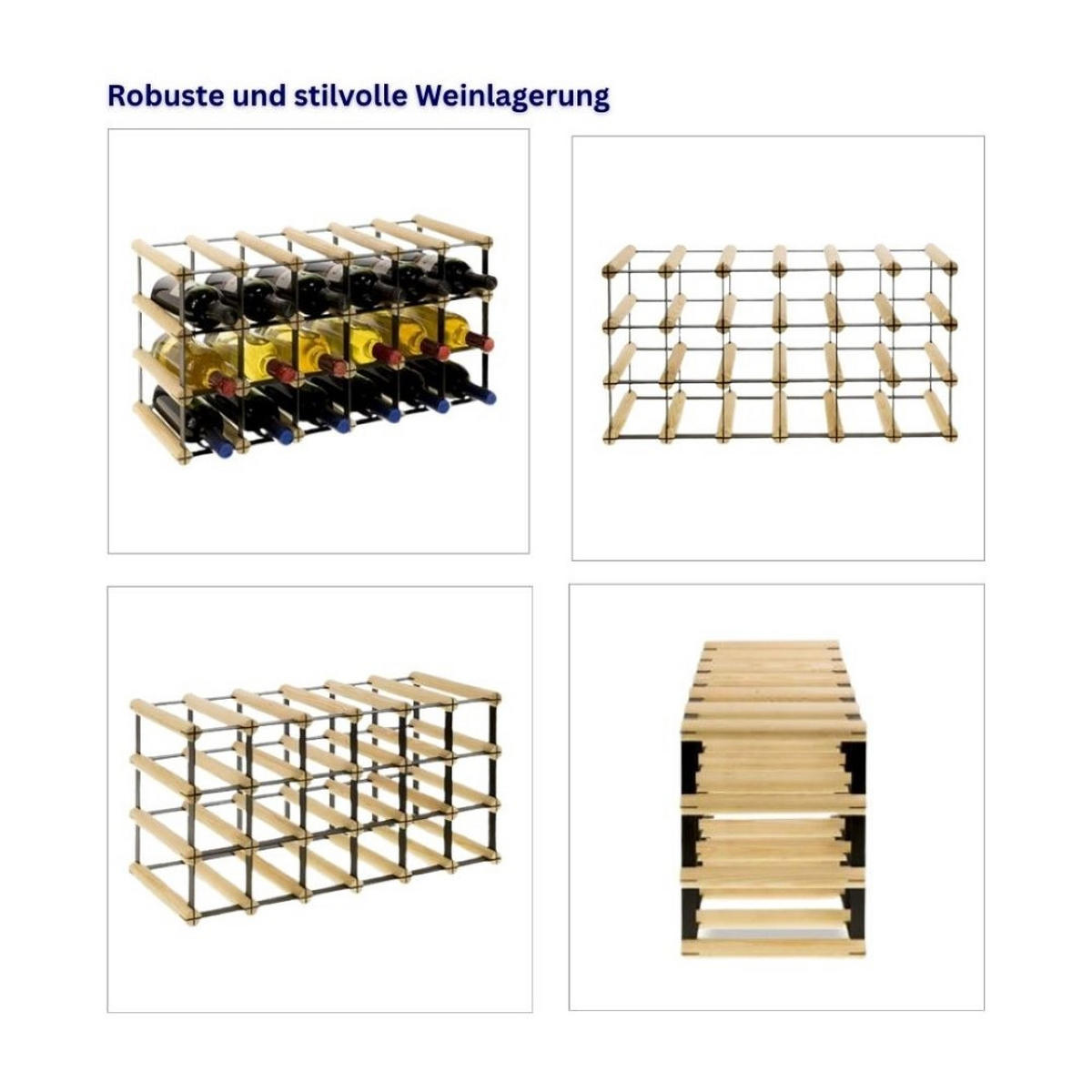 WEINREGAL Vinotega Mod Metal 32,5x62,5x24,5 cm 6x3 Flaschen Massives Kiefernholz Natur - Naturfarben, Holz (62.5/32.5/24.5cm) - PROREGAL