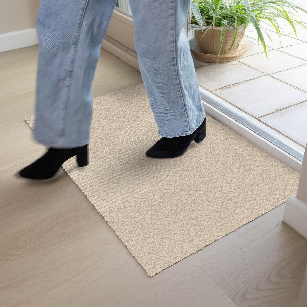 FUSSMATTE Parallele Linien - Leichte Textur - Beige 90x60 cm - Beige, Kunststoff (90/0.4cm) - MuchoWow