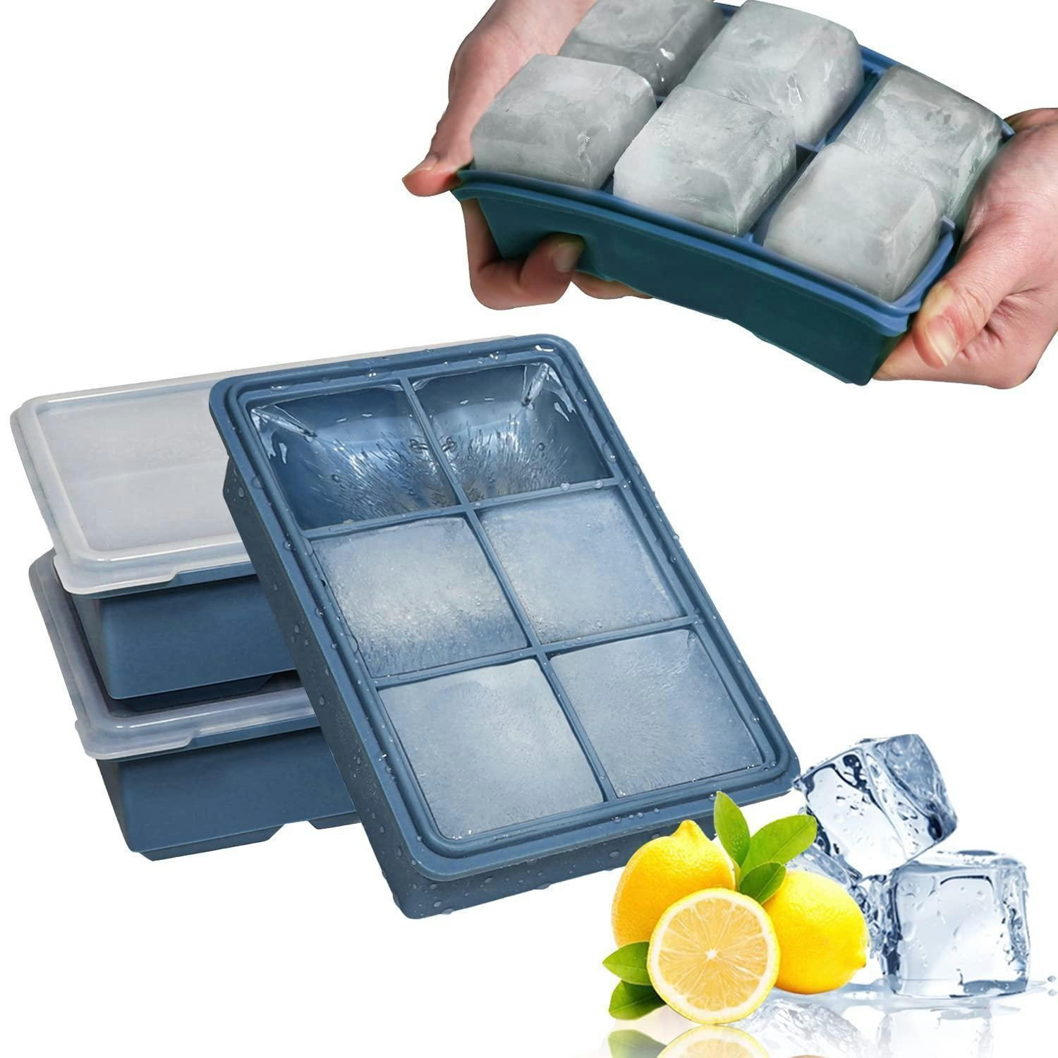 EISWÜRFELFORM 3-teiliges Set Silikon mit Deckel 18-Fach Große Eiswürfel 4,8cm - Blau, Kunststoff (12/4.8/17cm)
