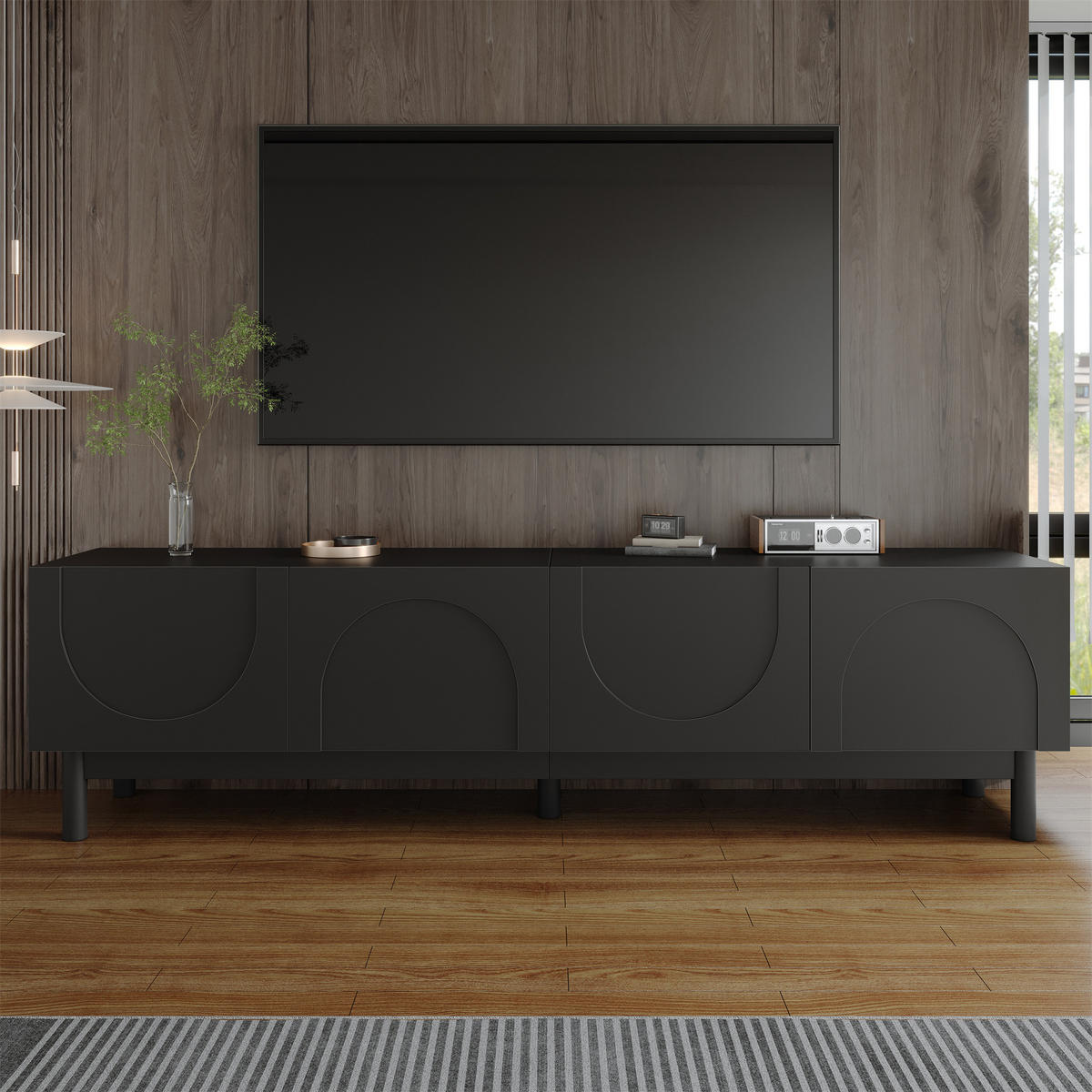 TV-LOWBOARD Wellen Türen Stauraum - Schwarz, Holz (169/45.5/35cm) - Fortuna Lai
