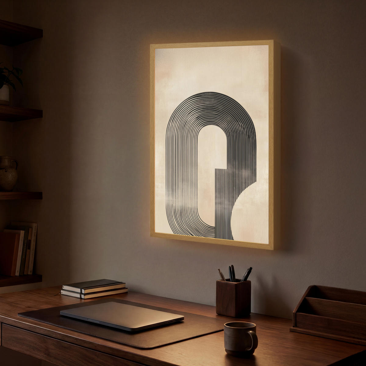 NÁSTĚNNÁ LAMPA S AKUMULÁTOREM Luk - Pruhy - Minimalistický - Černý 40x60 cm - béžová, kompozitní dřevo (40/60/8cm) - OnlyWow