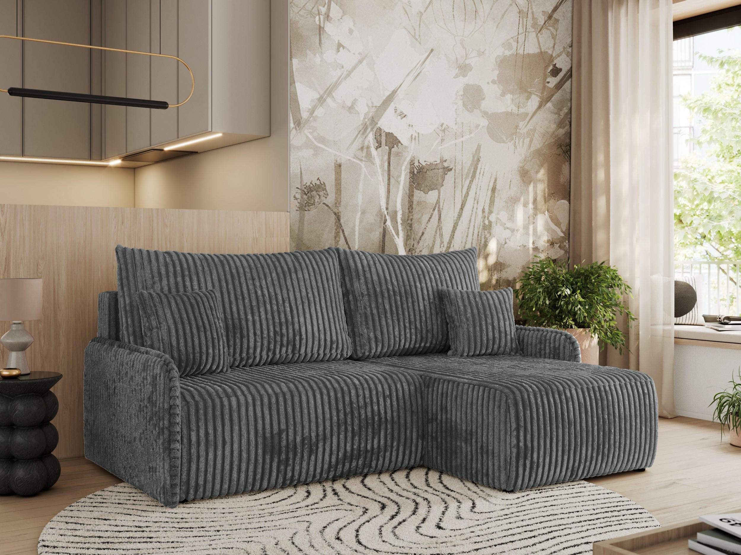 ECKSCHLAFSOFA ARPA L Dunkelgrau Cord - rechts - Dunkelgrau/Schwarz, Kunststoff/Textil (150/198cm) - MKS