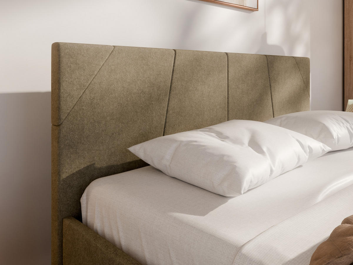 POLSTERBETT ALMORE 140x200cm Elegantes Polsterbett für modernen Wohnstil , Taschenfederkernmatratze mit kokos KORNOS (20cm), cappuccino - Cappuccino, Holz - Panda Möbel