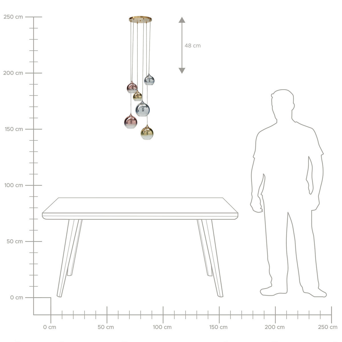 HÄNGELEUCHTE Tooma 35/35/150 cm - Multicolor, Glas (35/35/150cm) - Beliani