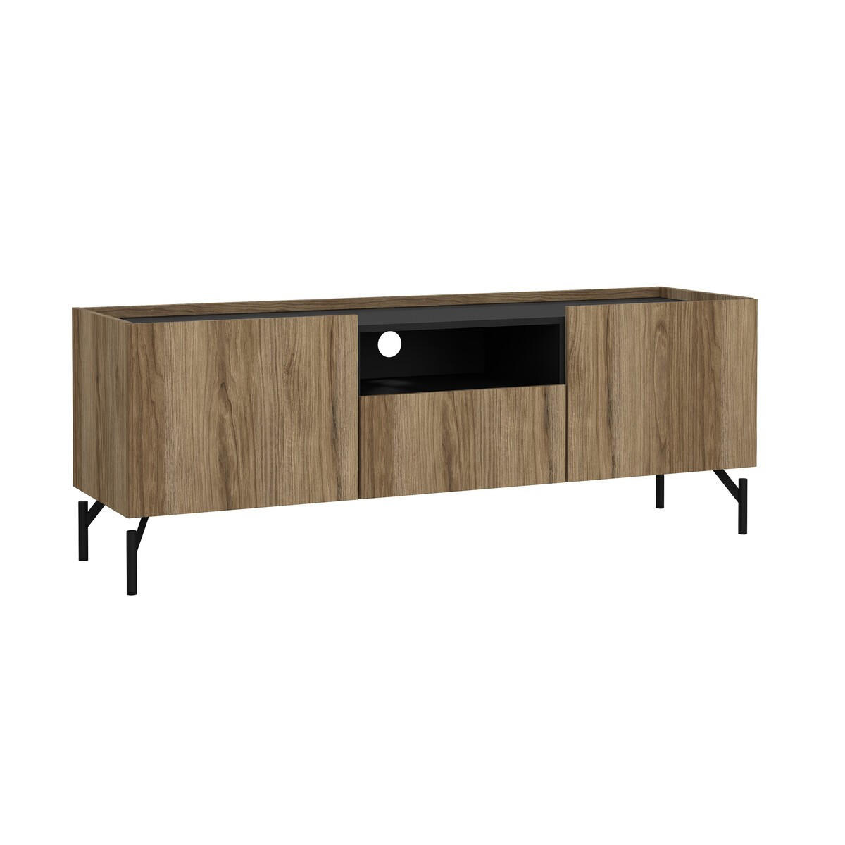 57. TV-MÖBEL mit 2 Türen 1 Schublade Dekor und matt schwarz billie 147/41,3/54 cm - Schwarz, Holzwerkstoff (41.3/54/147cm) - Calicosy