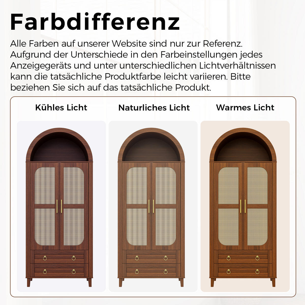 KLEIDERSCHRANK Nussbaum Bogenförmig mit Rattan, 2 Türen, LED & 2 Schubladen - Walnussfarben, Holzwerkstoff (76/184/50cm) - Urban Meuble