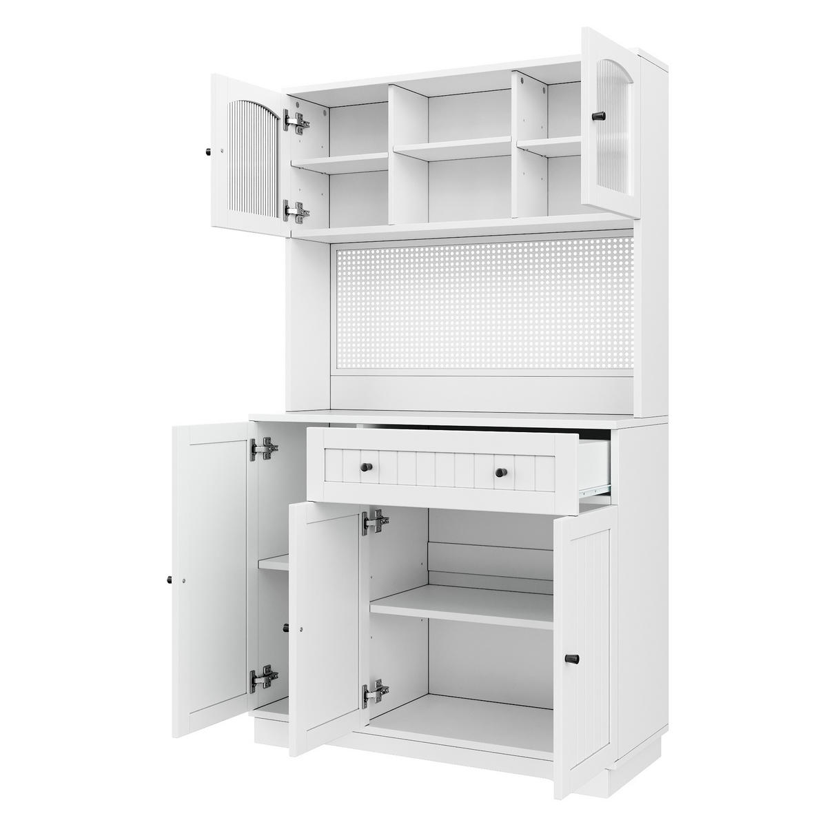 BUFFET DE-38770 103,5/40/180 cm Lochblech und 6 Vitrinenfächer Weiß - Weiß, Holzwerkstoff (103.5/180/40cm) - ComfortXL