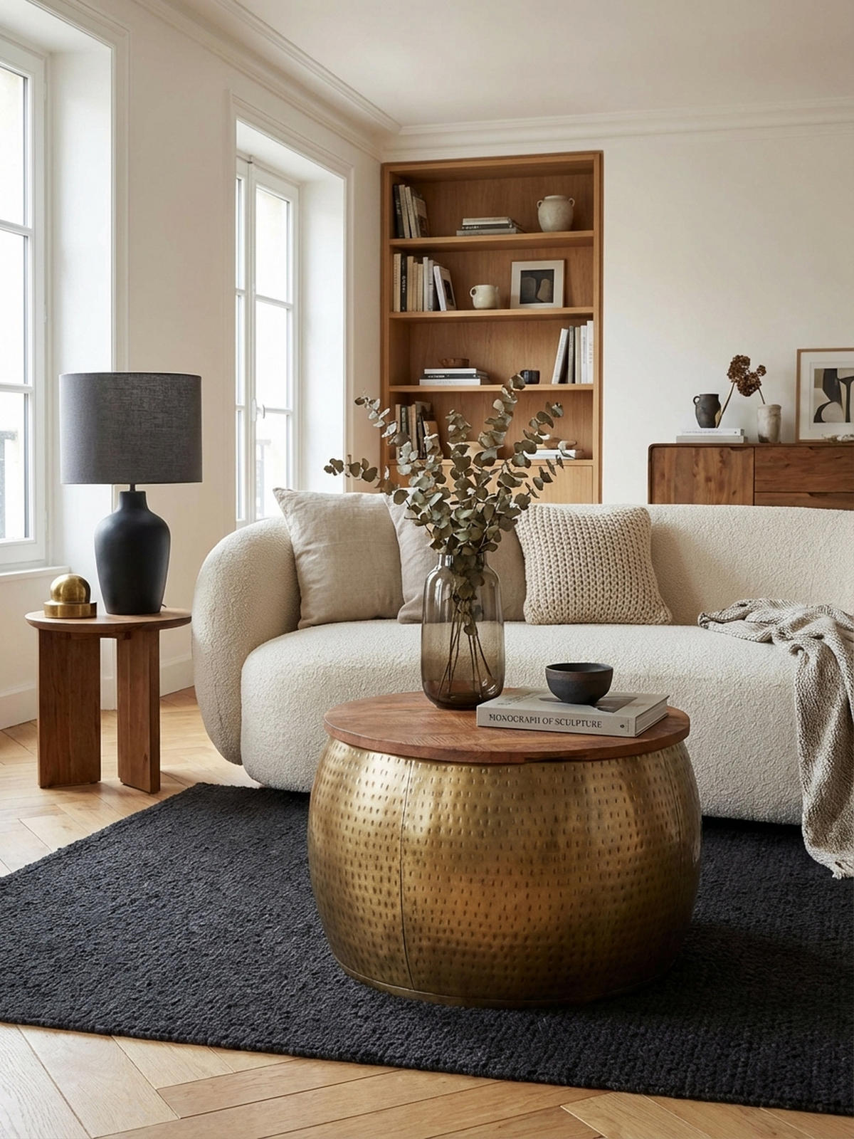 COUCHTISCH Massivholz Braun Gold, Modernes Design, Stauraum, Modell Aurora - Goldfarben, Holz/Metall (60/60/40cm) - KADIMA DESIGN