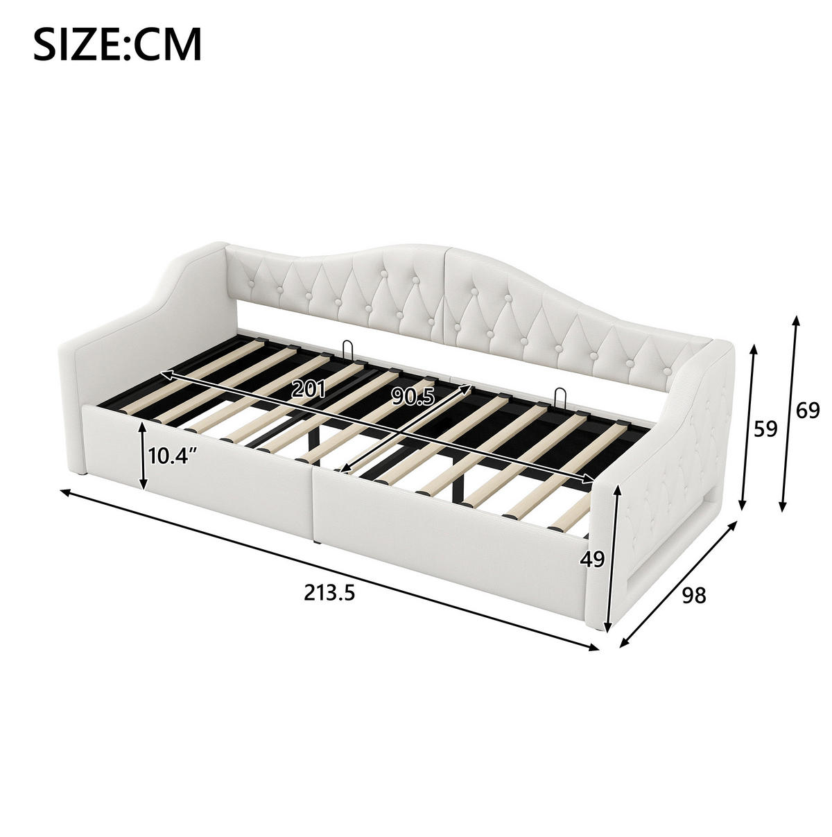 POLSTERBETT 90/200 cm Beige mit LED-Beleuchtung und Stauraum aus Leinen - Beige, Holzwerkstoff (90/200cm) - OKWISH
