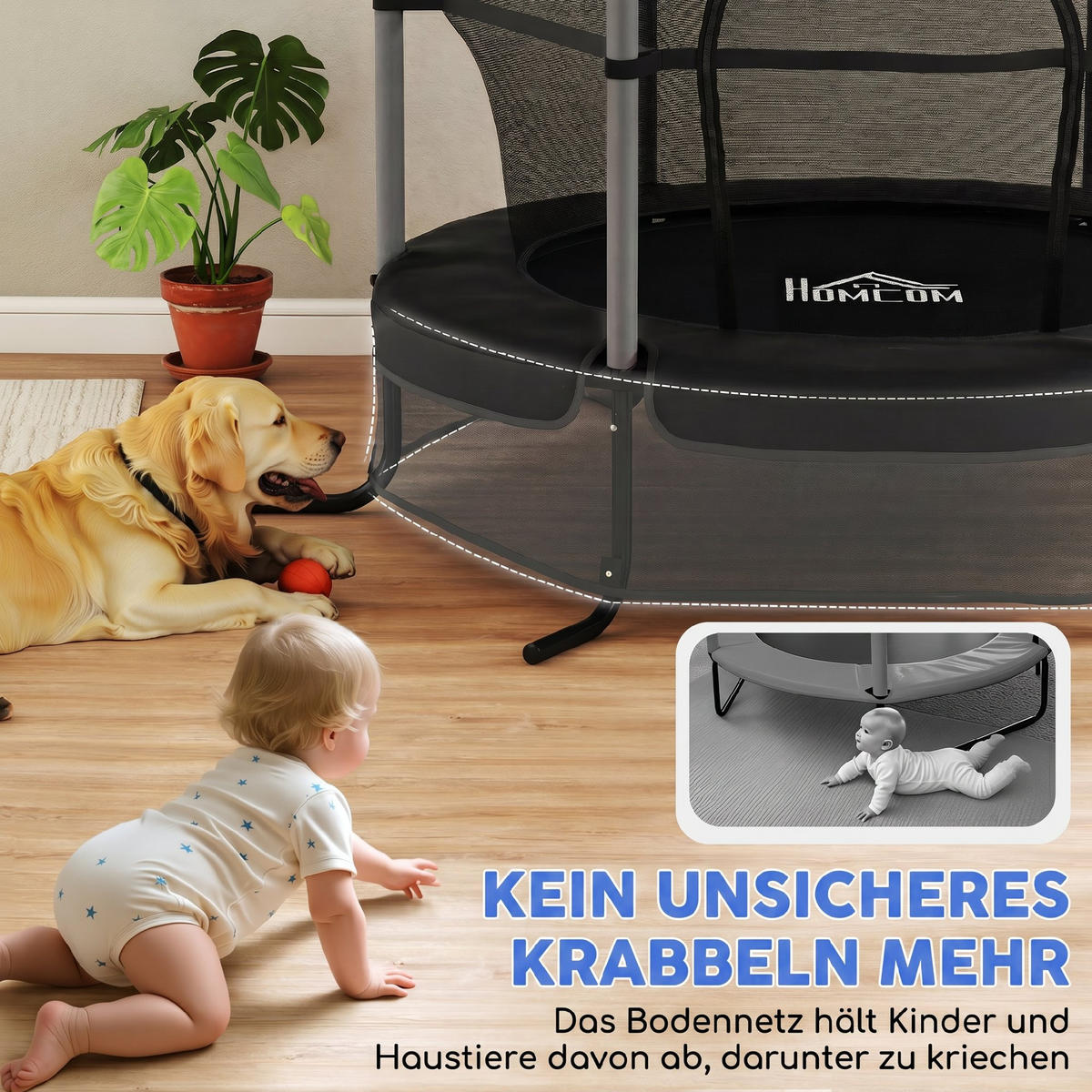TRAMPOLIN für Kinder DE-10775 Ø163 cm mit Sicherheitsnetz Schwarz - Schwarz, Metall (163/163cm) - ComfortXL