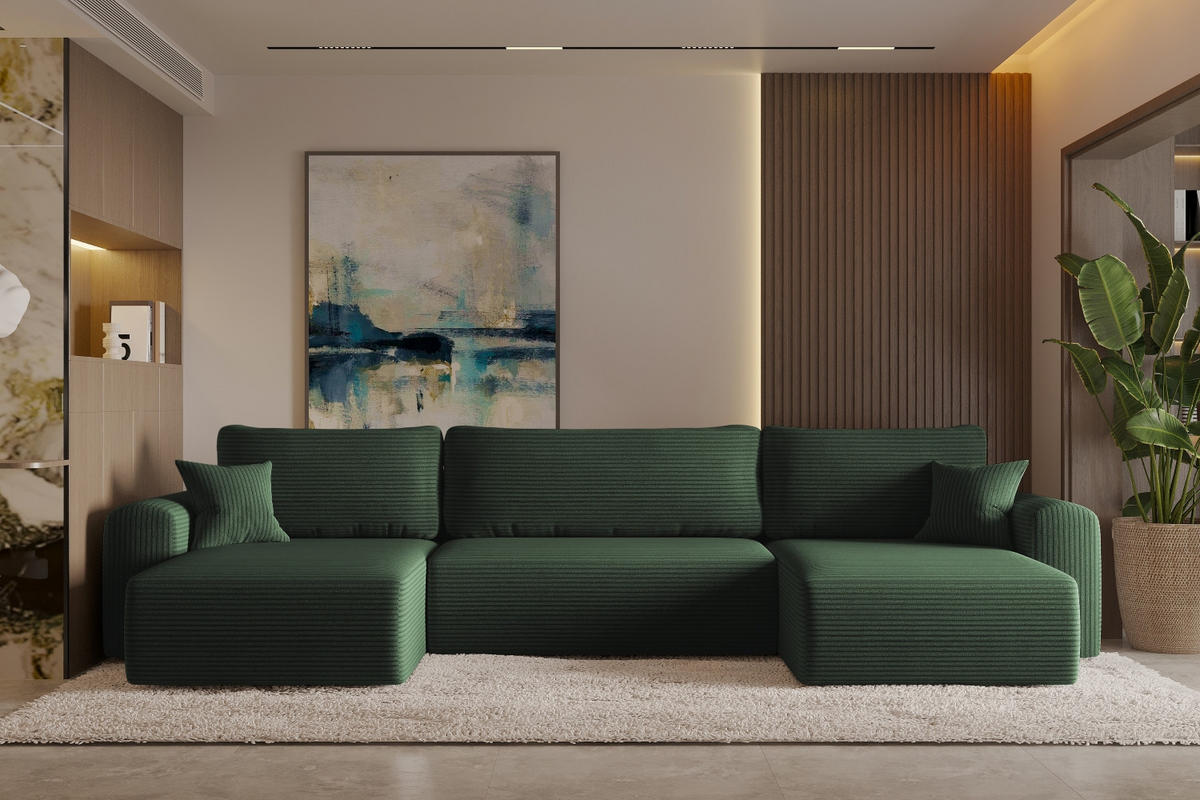 ECKSOFA Mit Schlaffunktion Und Bettkasten U-form CAPRI Poso Grün - Grün, Holz/Textil (145/362cm) - Kaiser Möbel