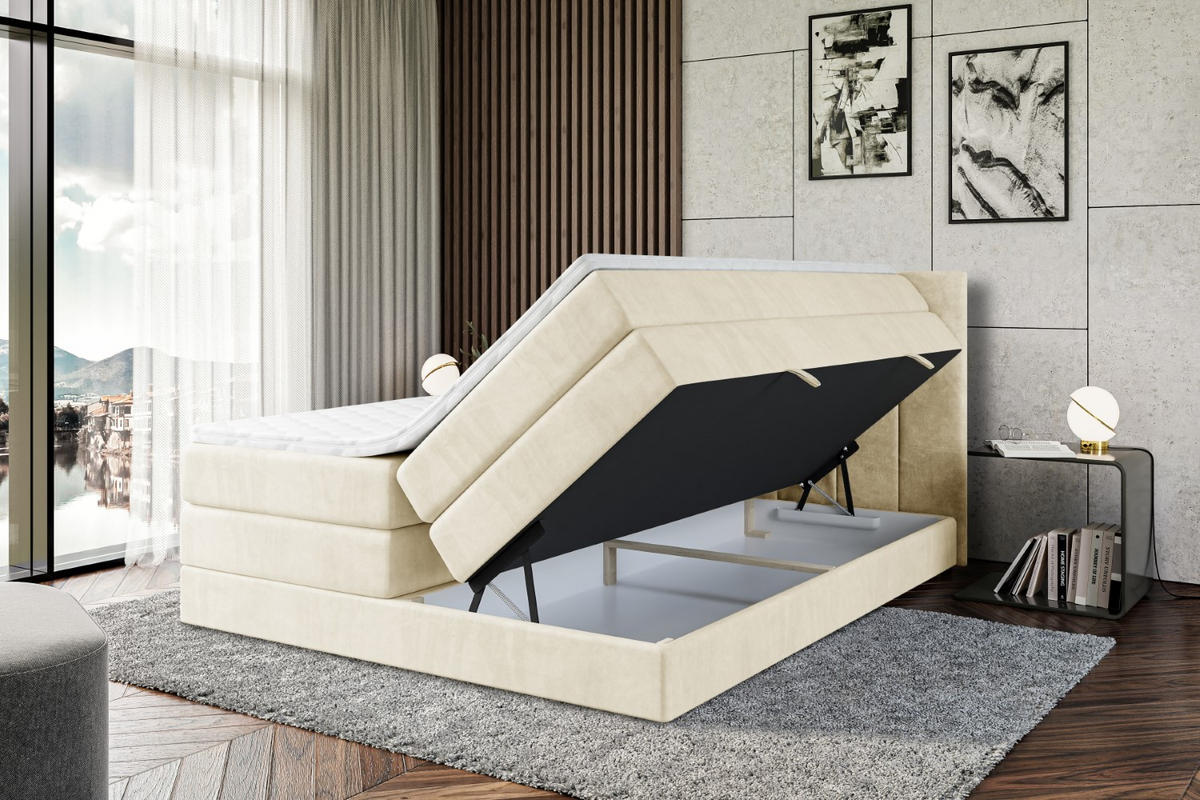 BOXSPRINGBETT MOETI KING - 200x200 - H3/H4 - Beige - Beige, Holzwerkstoff (200/200cm) - ALTDECOR