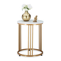 MĂSUȚĂ Albă efect de marmură 51x41 cm - auriu, compozit lemnos/metal (41/41/51cm) - Relaxdays