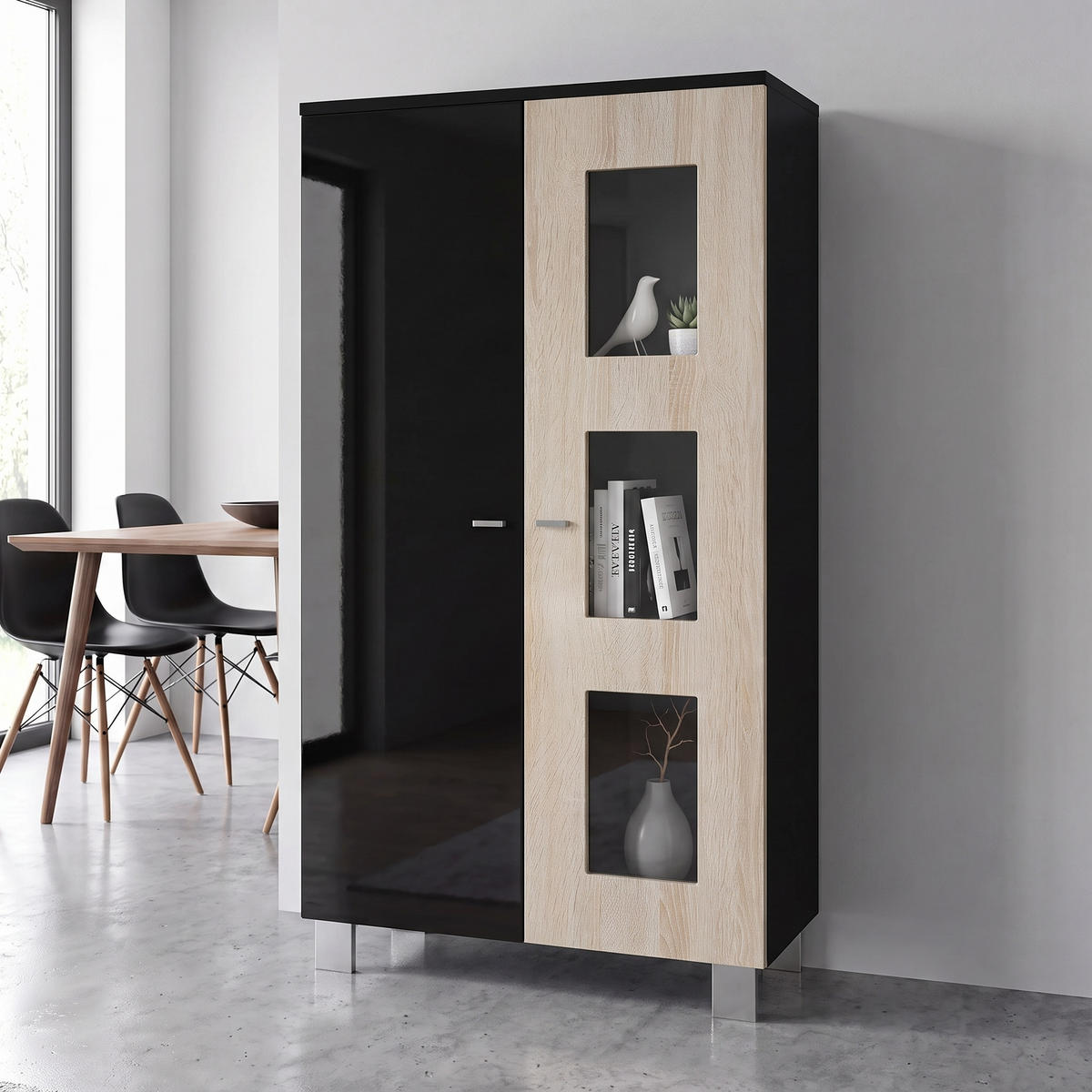VITRINE Denjo Tür in Eiche sägerau - Eiche San Remo, Holzwerkstoff (71/129/35cm) - Vladon