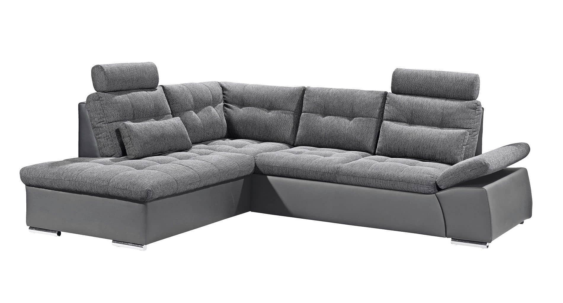 ECKSOFA mit Schlaffunktion, Armlehnfunktion und Kopfstützen - Chromfarben/Anthrazit, Textil (219/219cm) - ed exciting design