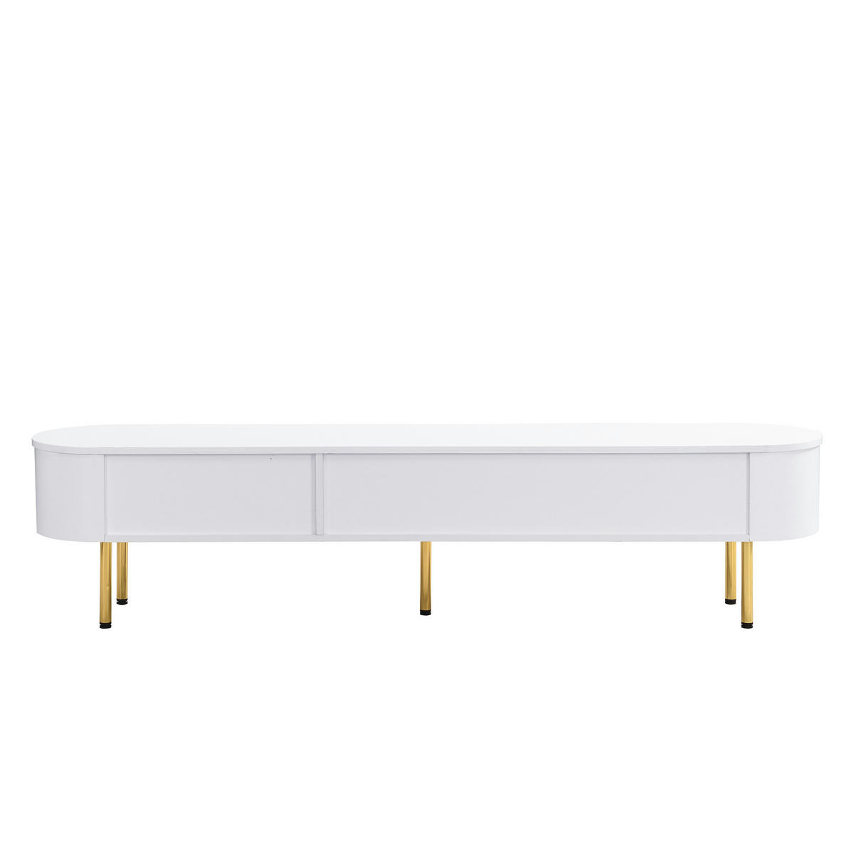 TV-LOWBOARD aus MDF 174x35x41 cm Weiß mit 3 Schubladen, goldfarbenen Griffen und geschwungenen Kanten - Weiß, Holzwerkstoff (174/41/35cm) - Modfu
