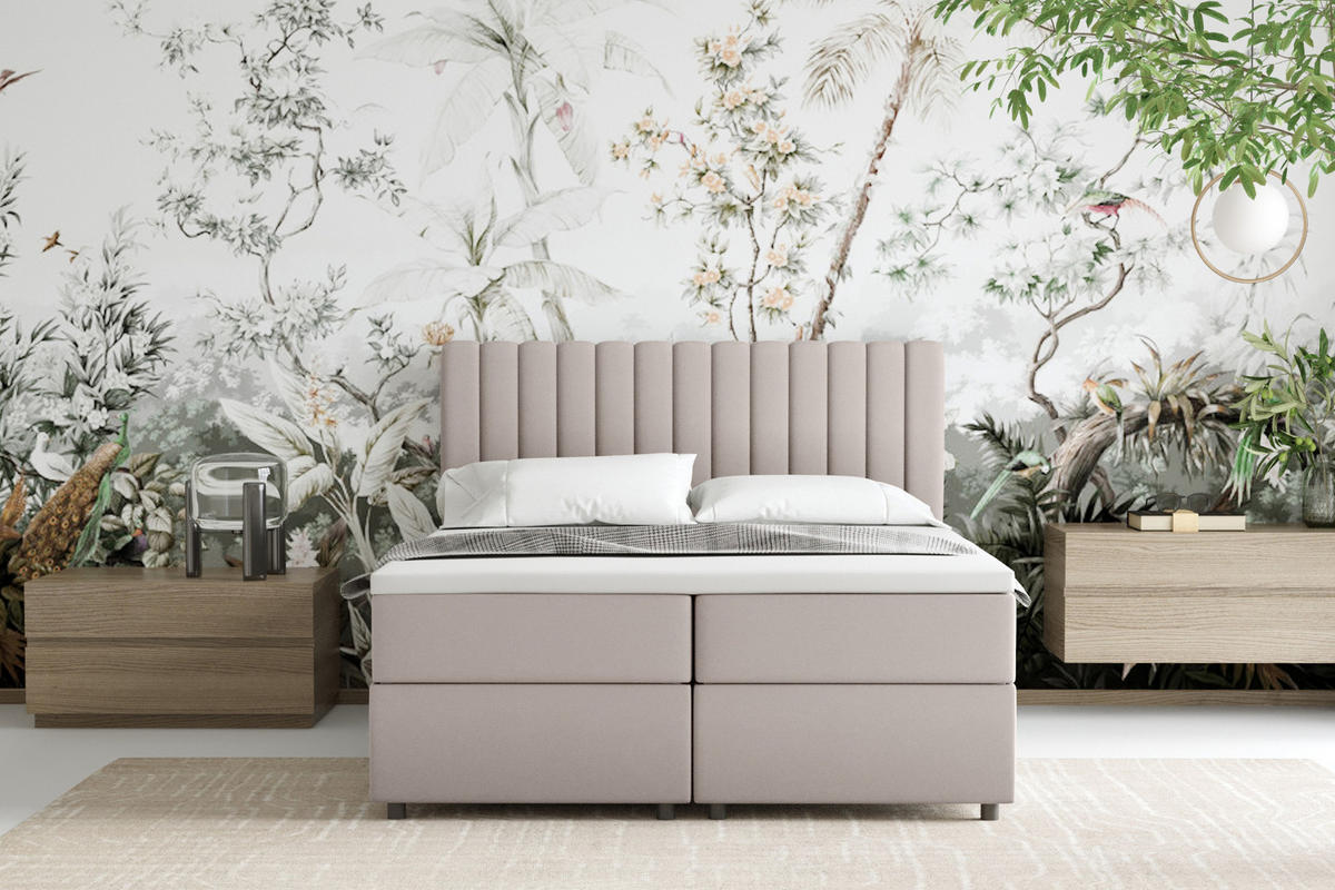 BOXBETT Everest beige 140 x 200 cm Doppelbett mit hochwertiger Bonell-Matratze und Topper - Cappuccino, Holz (140/200cm) - Panda Möbel