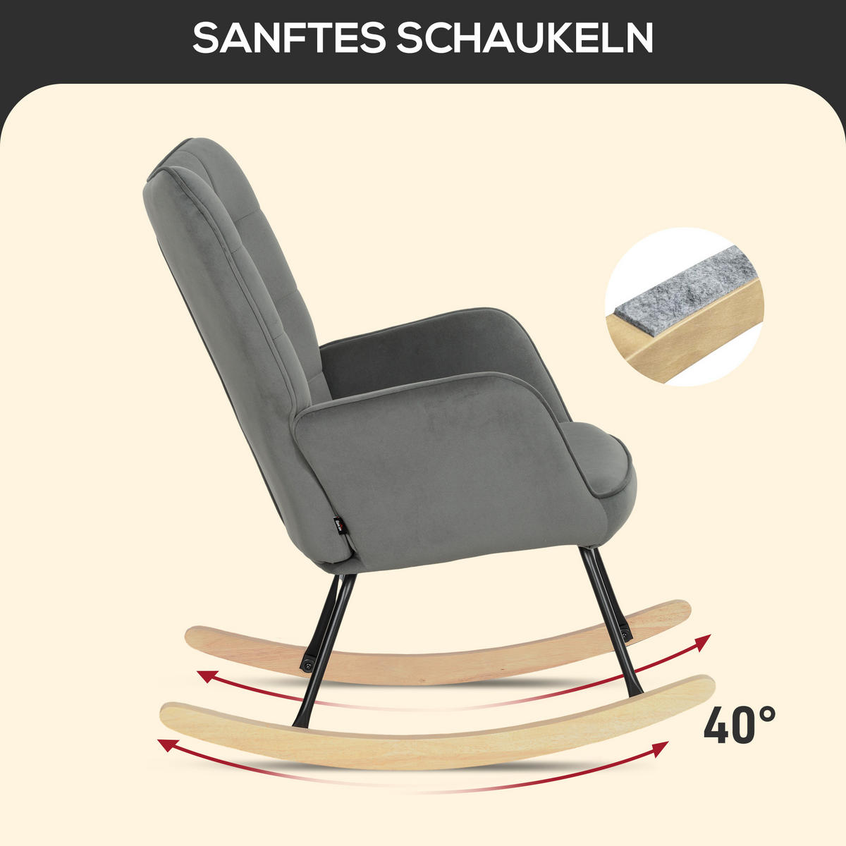 SCHAUKELSTUHL, Schaukelsessel mit Samtoptik, Armlehne für Wohnzimmer, Dunkelgrau - Dunkelgrau, Kunststoff (98/101/71cm) - HOMCOM
