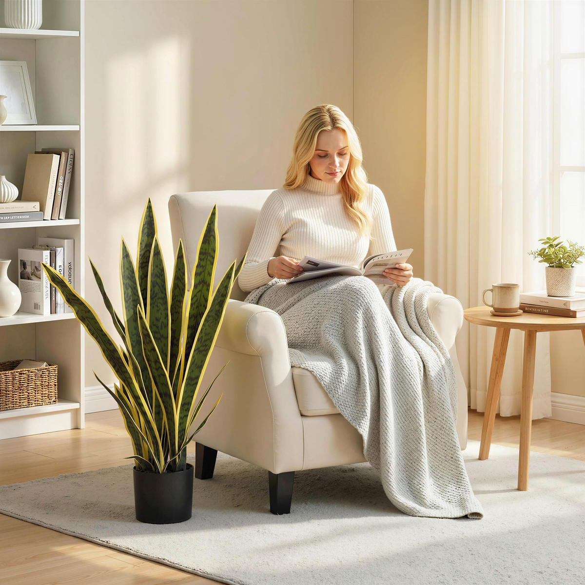 KUNSTPFLANZE Schlangenpflanze aus PE Zement Grün - Schwarz/Grün, Kunststoff (77cm) - Outsunny