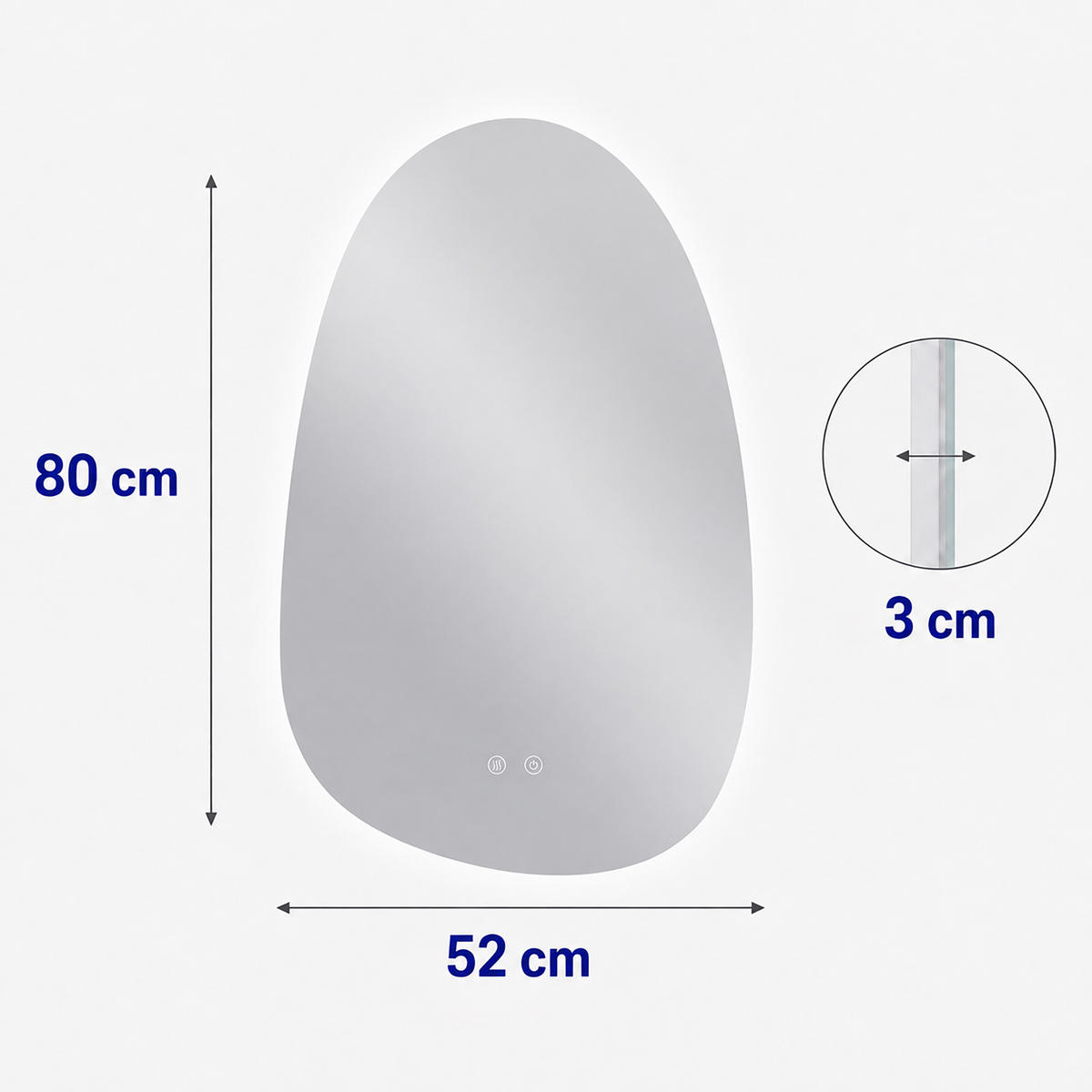 ZRCADLO stříbrné koupelnové LED proti zamlžení 80x52 cm - průhledná, kov/sklo (52/80/3cm) - Relaxdays