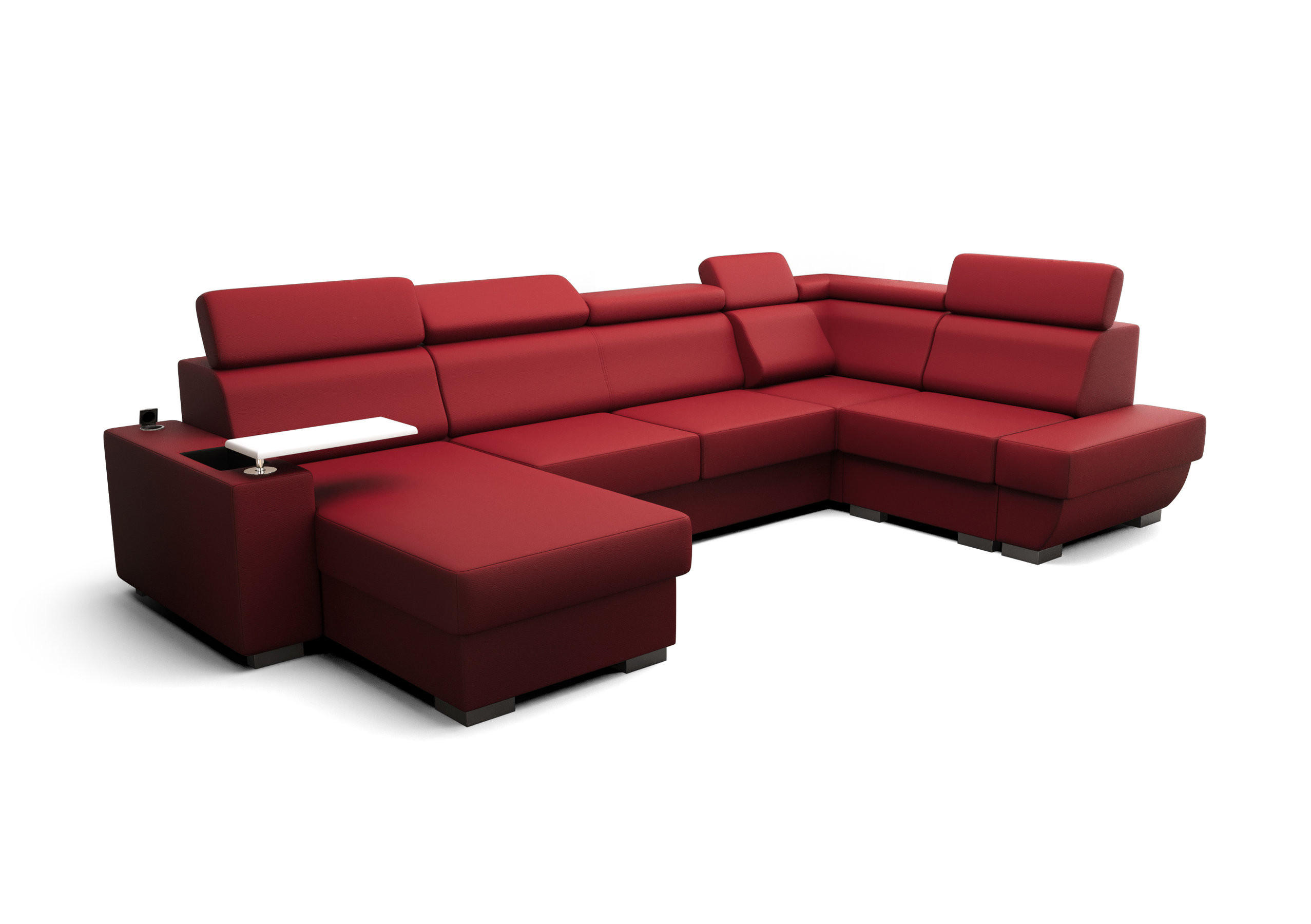 WOHNLANDSCHAFT KONGO RBN20, Eckcouch in U-Form mit Schlaffunktion, Farbe: Rot, Kunstleder, Ottomane Links - Rot, Textil (340/103/200cm) - O-Sofa