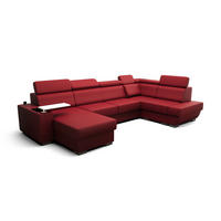 WOHNLANDSCHAFT KONGO RBN20, Eckcouch in U-Form mit Schlaffunktion, Farbe: Rot, Kunstleder, Ottomane Links - Rot, Textil (340/103/200cm) - O-Sofa