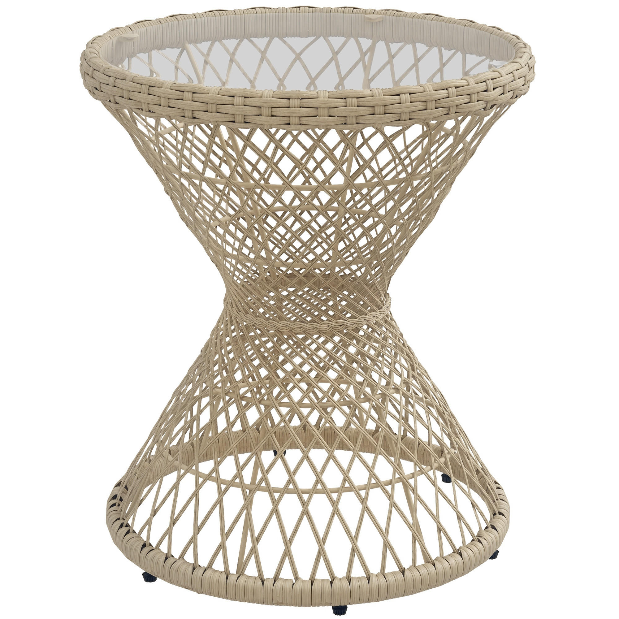 BEISTELLTISCH DE-06698 Boho-Design, Glasplatte, PE-Rattan Natur - Braun, Kunststoff/Metall (45/45/52cm) - ComfortXL