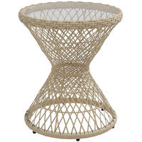 BEISTELLTISCH DE-06698 Boho-Design, Glasplatte, PE-Rattan Natur - Braun, Kunststoff/Metall (45/45/52cm) - ComfortXL