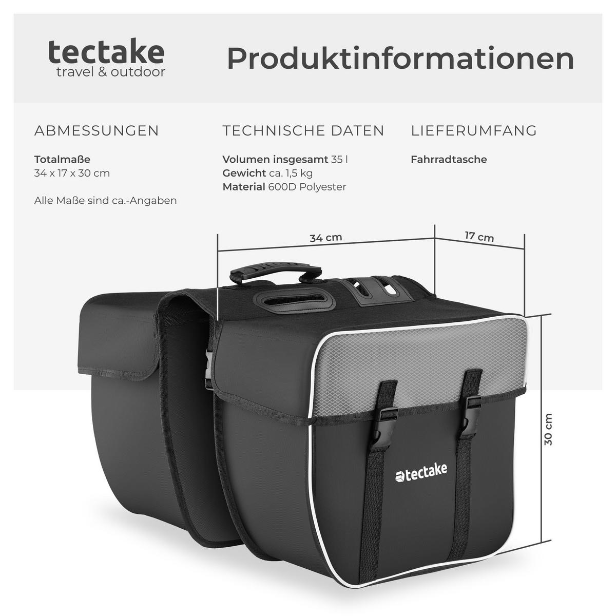 FAHRRADTASCHE Georg, 34 x 17 x 30 cm,schwarz - Schwarz, Textil (17/30/34cm) - tectake