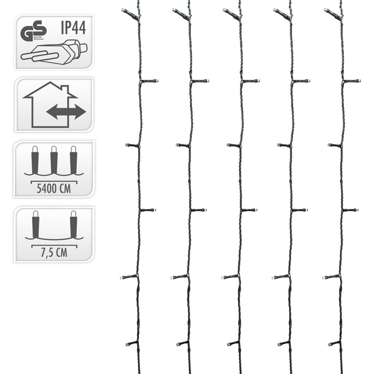 LED CLUSTER LICHTERKETTE 720LED 54m Kaltweiß Innen/Außen IP44 - Dunkelgrün, Kunststoff (5400cm) - ECD-Germany