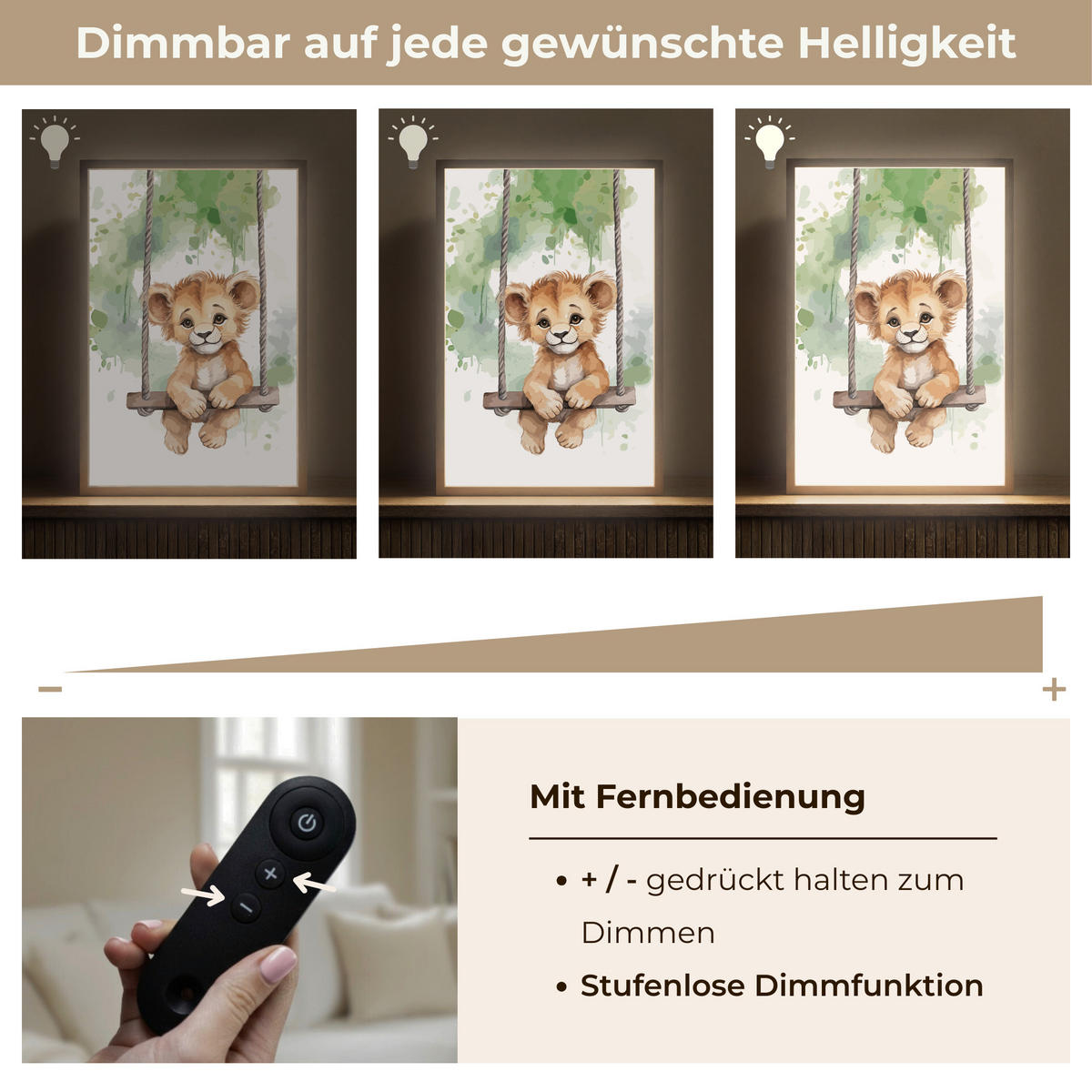 NACHTTISCHLAMPE MIT AKKU Löwe - Tier - Kinder - Dschungel 40x60 cm - Weiß, Holzwerkstoff (8/40/60cm) - OnlyWow